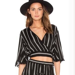 Band of Gypsies Surplice Pom Pom Striped Crop Top